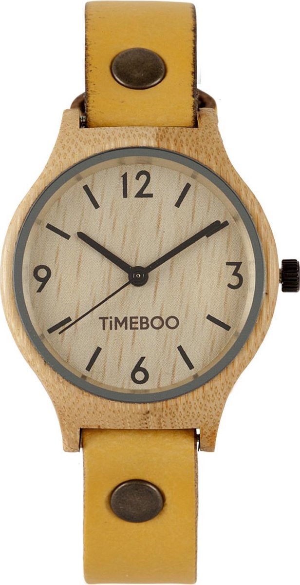 Dames horloge bamboe hout | Twist okergeel leren band | TiMEBOO ®