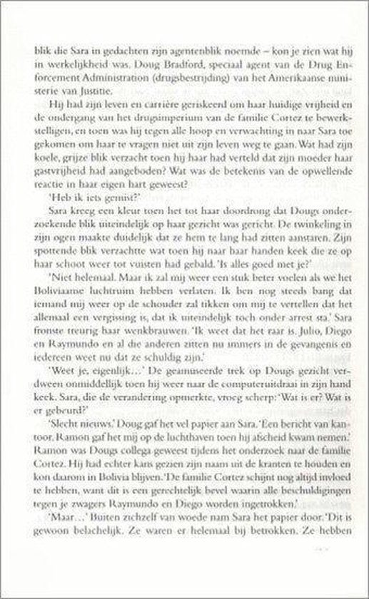 Een pagina met Nederlandse tekst, beginnend met 'blik die Sara in gedachten zou noemen' en eindigend met 'waren er helemaal bij betrokken.'