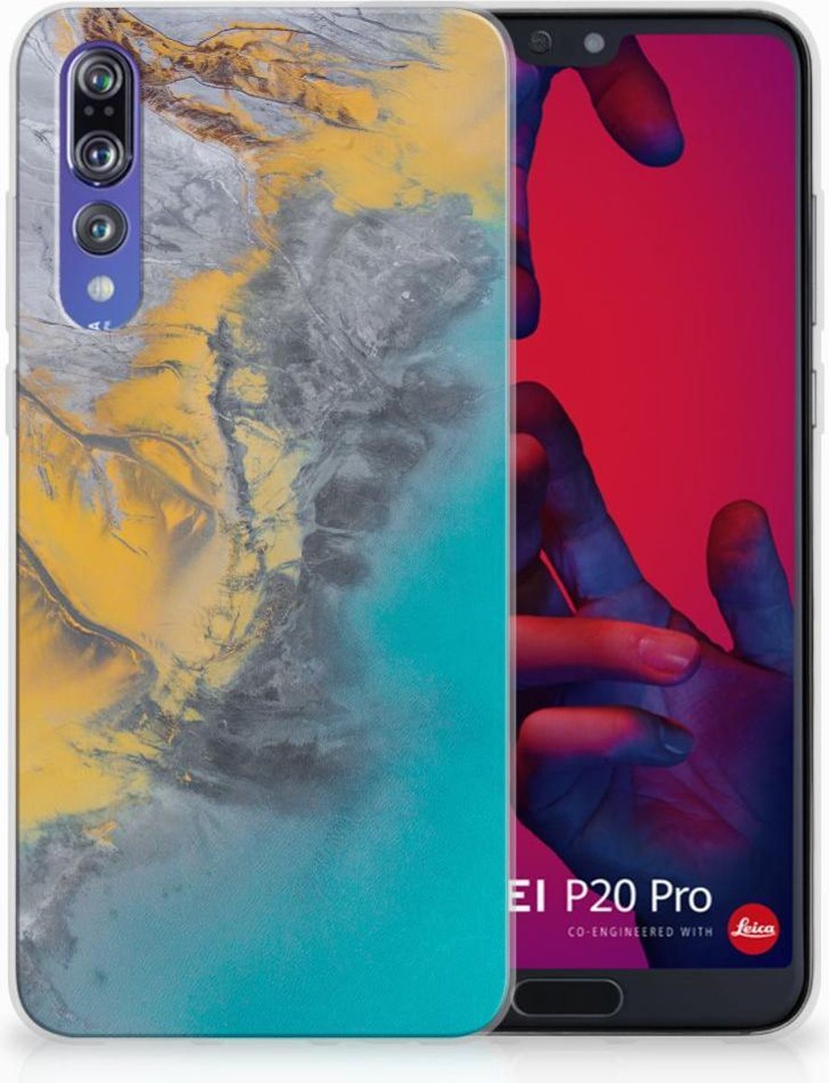 Huawei P20 Pro TPU Siliconen Hoesje Marble Blue Gold