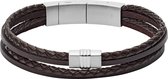 FOSSIL Multi-Strand Braided Leather Bracelet Brown Marron foncé