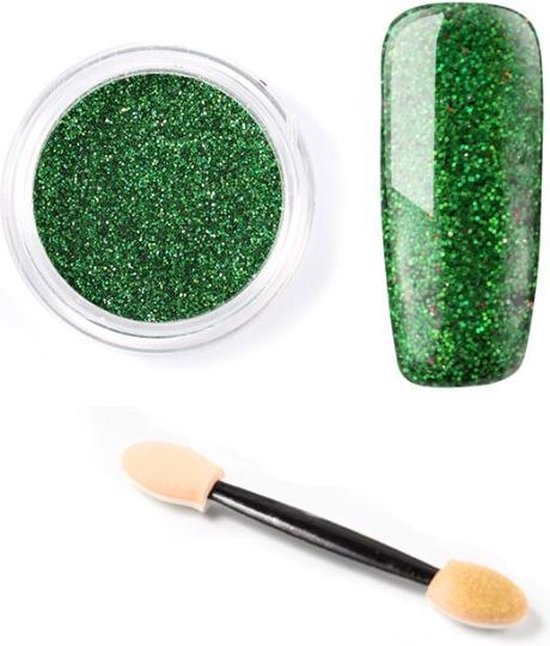 1 potje Groen Holografische glitter nagels pigment poeder incl