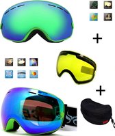 Ski bril met box en EXTRA lens Smoke Green frame Groen F type 5 Cat. 0 tot 4 - ☀/☁