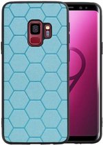 Hexagon Hard Case - Telefoonhoesje - Backcover Hoesje - achterkant hoesje - Geschikt voor Samsung Galaxy S9 - Blauw