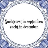 Tegeltje met Spreuk (Tegeltjeswijsheid): Nachtvorst in september, zacht in december + Kado verpakking & Plakhanger