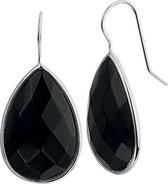 The Jewelry Collection Oorhangers Franse Haak Onyx - Zilver Gerhodineerd