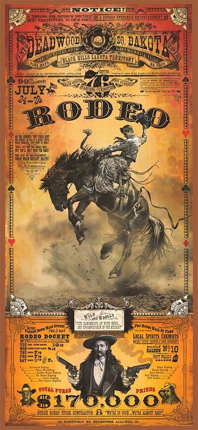Signs-USA rodeo western affiche - Deadwood South Dakota - Wandbord - Dibond - 100 x 45 cm