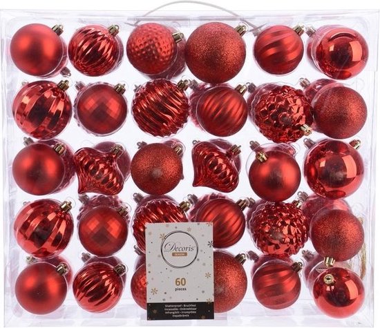 Dronken worden Betsy Trotwood klem Kerstversiering kerstballen set rood - 60 delig - kunststof kerstbal |  bol.com