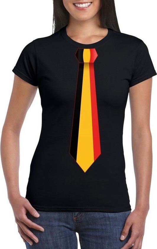 Zwart t-shirt met Belgie vlag stropdas dames - Belgie supporter XL