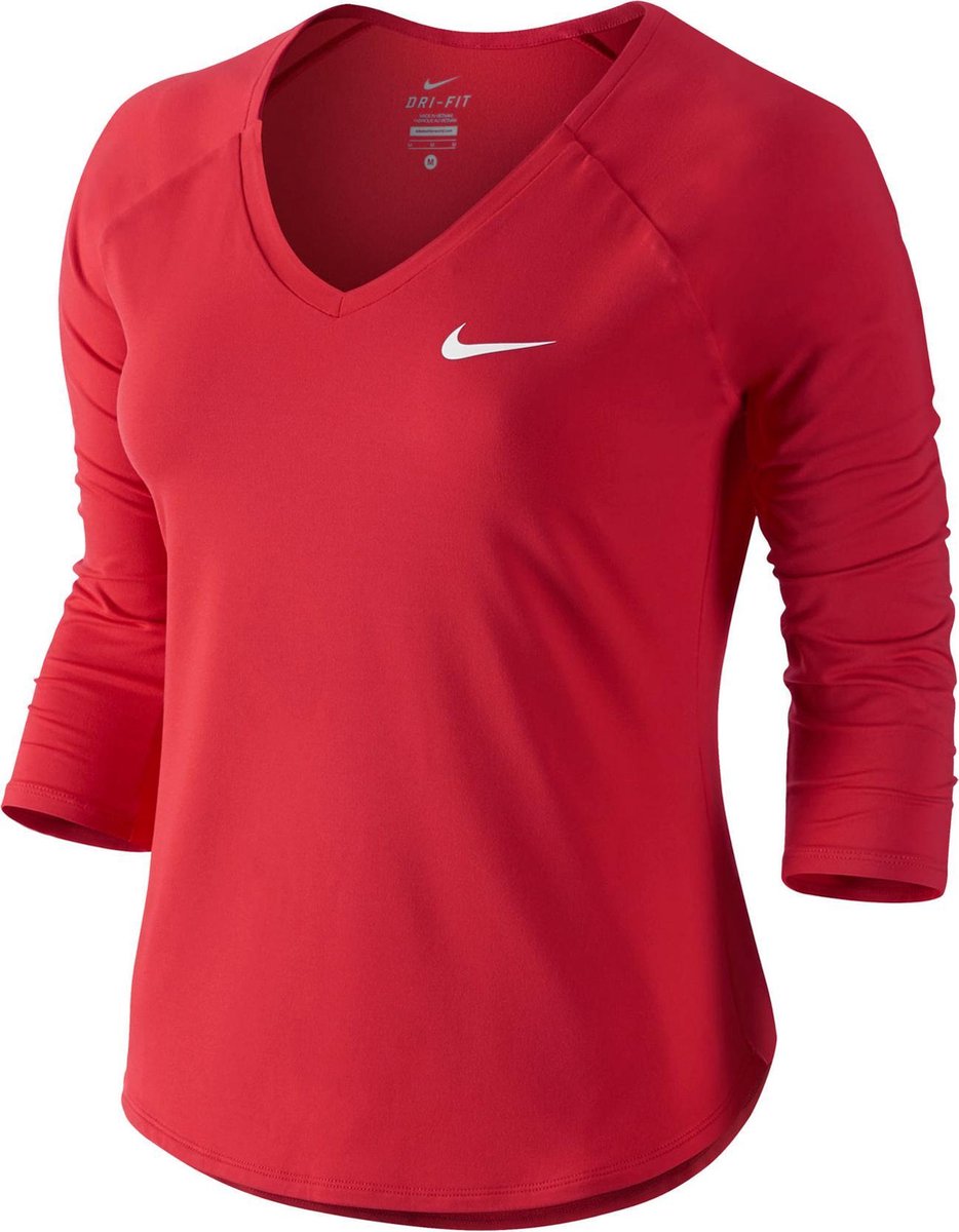 Bewustzijn Mijlpaal Onenigheid Nike Pure Tennis 3/4 Top Dames Sportshirt - Maat S - Vrouwen - rood |  bol.com