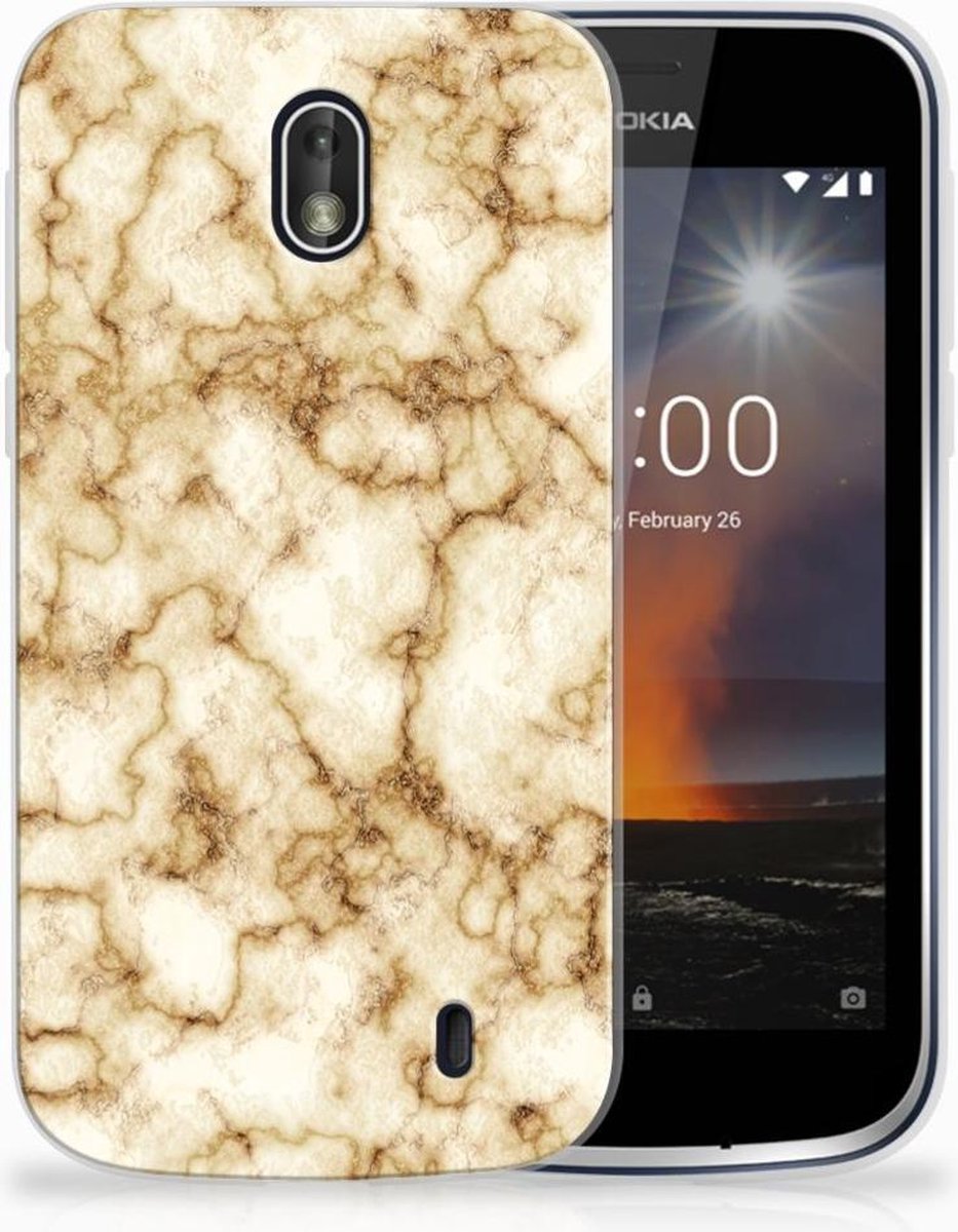 Nokia 1 TPU Siliconen Hoesje Marmer Goud