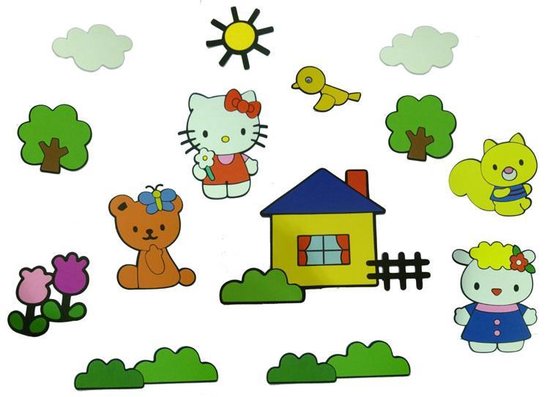 Sanrio - Hello Kitty - Muurdecoratie - Wandstickers - Muurstickers - Wanddecoratie - 3D Foam - 14-delig - Kinderkamer - Meisjes - Roze.