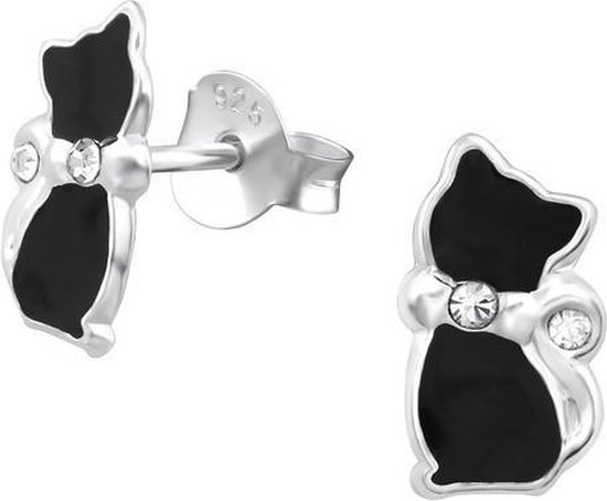 Boucles d'oreilles Princess Elly Black - Argent 925 - Zircone - Chatte - 10x5mm