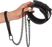 Bad Kitty – Onderdanige Bondage Training Halsband met Reliëf en Polsband Ketting – Zwart