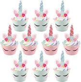 12 stuks cupcake omslagen + 12 toppers unicorn / eenhoorn