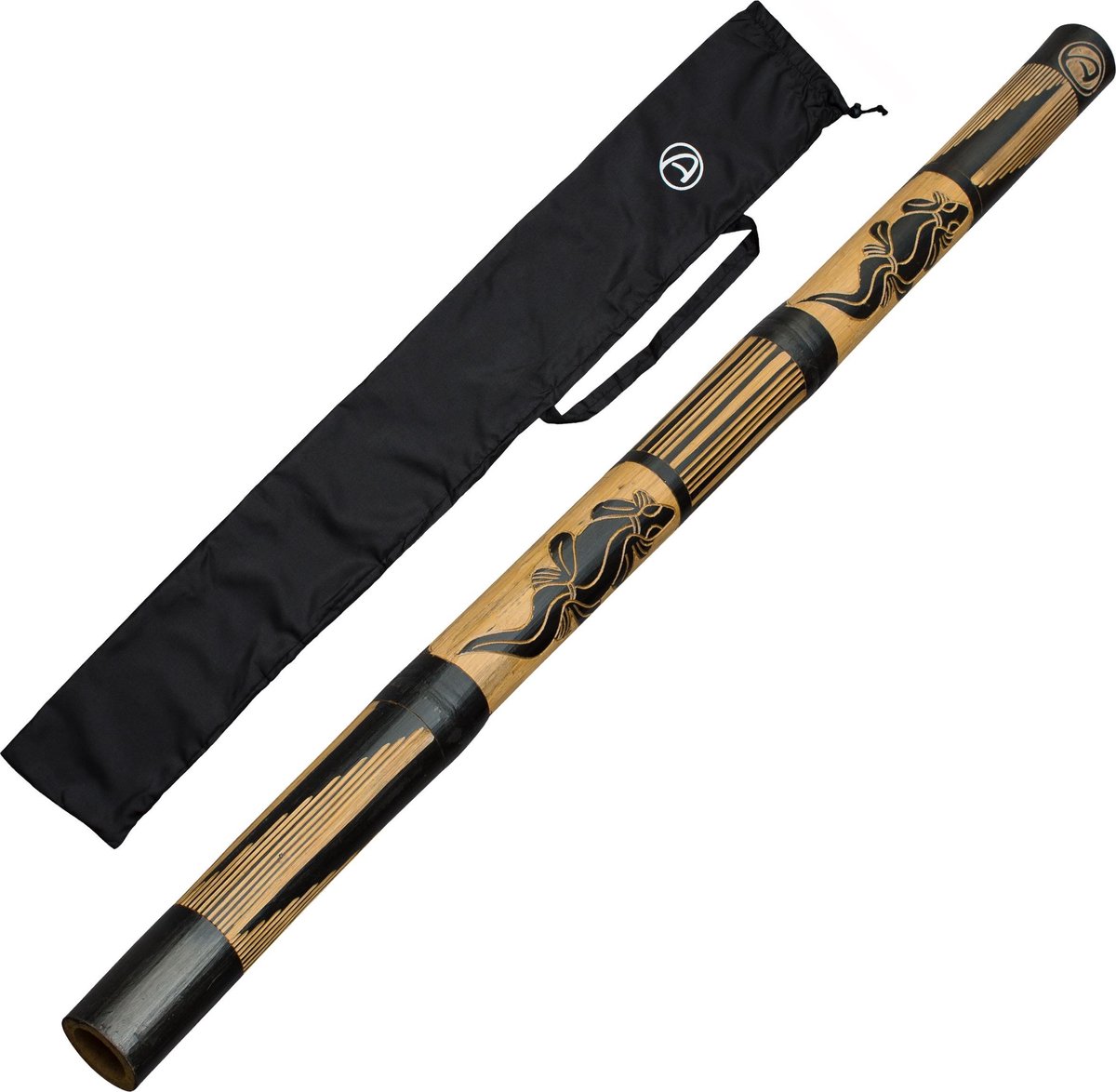Australian Treasures bamboo didgeridoo carved 120cm inclusief nylon draaghoes | Didgeridoo voor beginners | Blaasinstrument voor kinderen en volwassenen | bekijk de video!