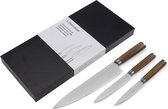 Ferraux 3-delige set Professionele Messen met RVS Koksmes 20 CM (Japans Keukenmes) - Vleesmes - Office mes - Stainless Steel - Chef Mes - Houtlook Handvat - Gehard Chroomstaal - Gesmeed uit é