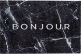 Deurmat met tekst Bonjour in marmerlook . Mad about mats