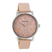 OOZOO Timepieces - Zilverkleurige horloge met poeder roze leren band - JR302