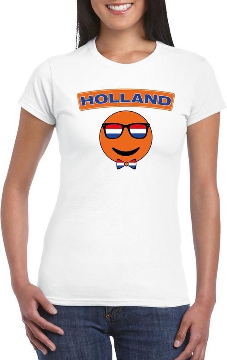 Afbeelding van product Bellatio Decorations  Holland coole smiley t-shirt wit dames XS  - maat XS