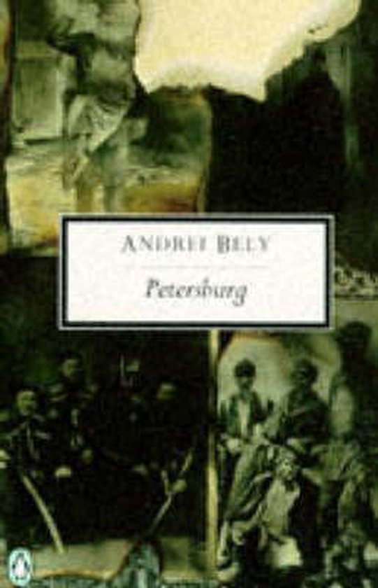 Livre "Petersburg" d'Andreï Biély avec un collage de vieilles photos et du texte.