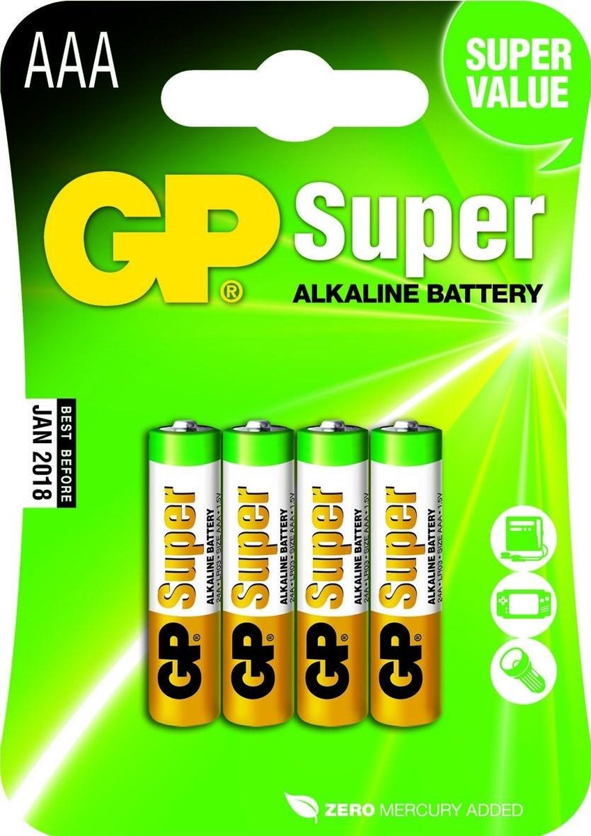 GP Super Alkaline AAA batterijen - 4 stuks
