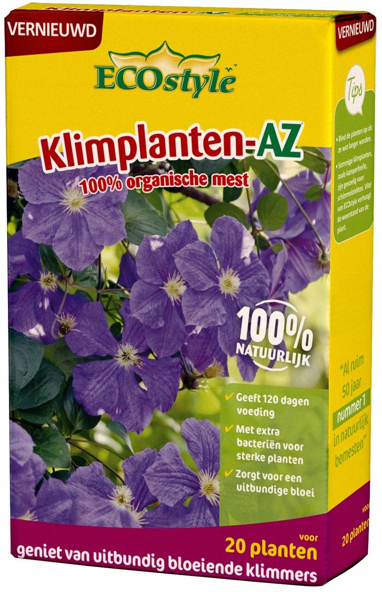 ECOstyle Klimplanten-AZ Organisch Tuinmest - Voor Rijke Bloei & Sterke Worstels - Zorgt voor Gezond Bodemleven - 120 Dagen Voeding - Unieke Mix van BacteriÃ«n - 800 GR