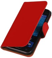 Effen Rood Samsung Galaxy J1 - Book Case Wallet Cover Hoesje