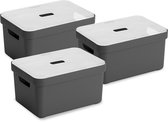 Sunware Sigma Home Opbergbox - 13L - 3 Boxen + 3 Deksels - Antraciet/Transparant