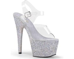 Pleaser - ADORE-708HMG Sandaal met enkelband, Paaldans schoenen - Paaldans schoenen - 42 Shoes - Zilverkleurig/Transparant