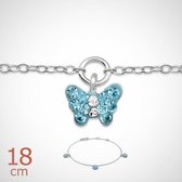 zilveren kinderarmband met 3 blauwe vlinderbedels