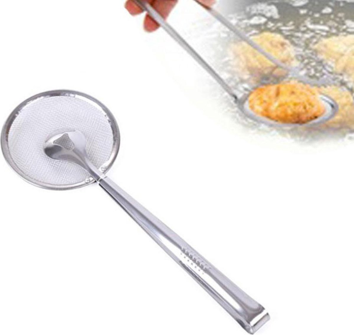 Keuken spatel-zeef - frituur lepel - heet vet en kokend water - RVS | bol
