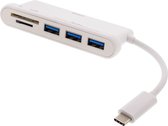 DELTACO USBC-HUB103 USB-C naar 3 x USB 3.1 HUB met ingebouwde microSD en SD kaartlezer tot max. 512 GB adapter wit