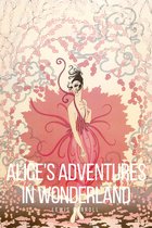Alice's Adventures in Wonderland, Lewis Carroll. Een vrouw in een roze jurk met een grote, bloemige rok en bloeiende kersenbloesems.