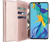 iCall - Huawei P30 Hoesje - Lederen TPU Book Case Portemonnee Flip Wallet - Roségoud