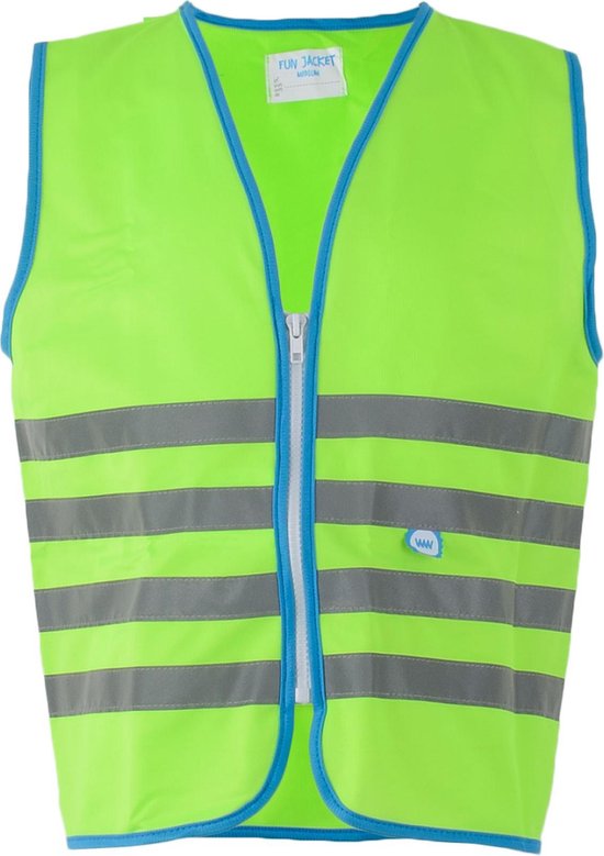 Wowow Gilet de sécurité enfant avec fermeture éclair EN 1150 - Veste Fun Bicycle - Taille S - Unisexe - vert / bleu / argent