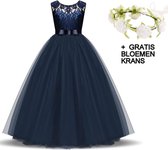 Communie jurk Bruidsmeisjes jurk bruidsjurk donker blauw 134-140 (140) prinsessen jurk feestjurk meisje + bloemenkrans