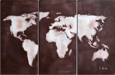 Schilderij wereldkaart 3-luik 120x80 Handgeschilderd - Artello - handgeschilderd schilderij met signatuur - schilderijen woonkamer - wanddecoratie - 700+ collectie Artello schilder