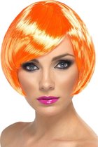 Korte oranje glamourpruik voor dames - Verkleedpruik