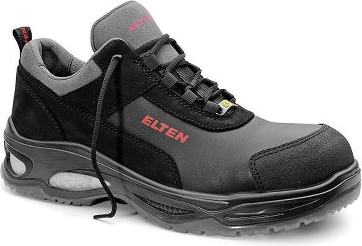 ELTEN Veiligheidsschoenen Miles Low ESD S3, dames en heren, leer, kunststof kap (lichter dan stalen neus), licht, robuust zwart, grijs 42