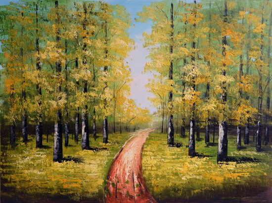 Schilderij natuur groene bomen 90 x 60 Artello - handgeschilderd schilderij  met... | bol.com