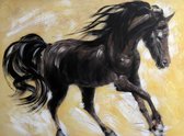 Schilderij paard zwart 100 x 75 Artello - handgeschilderd schilderij met signatuur - schilderijen woonkamer - wanddecoratie - 700+ collectie Artello schilderijenkunst