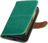 BestCases.nl Groen Pull-Up PU booktype wallet cover hoesje voor Motorola Moto E3