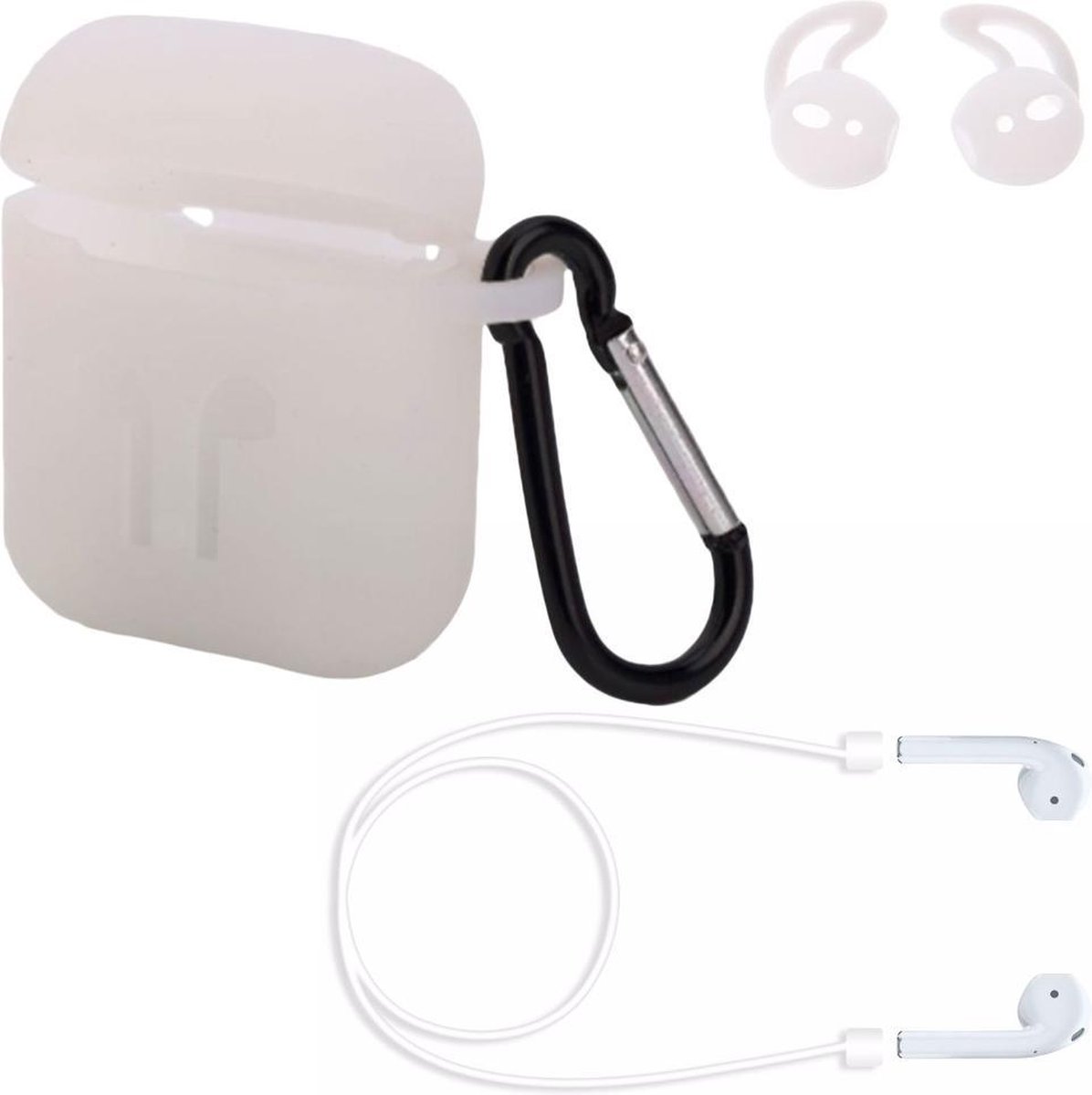 KELERINO. Hoesje geschikt voor Airpods 1 / 2 - 3 in 1 set (Case voor Airpods + strap + earhoox) - Transparant