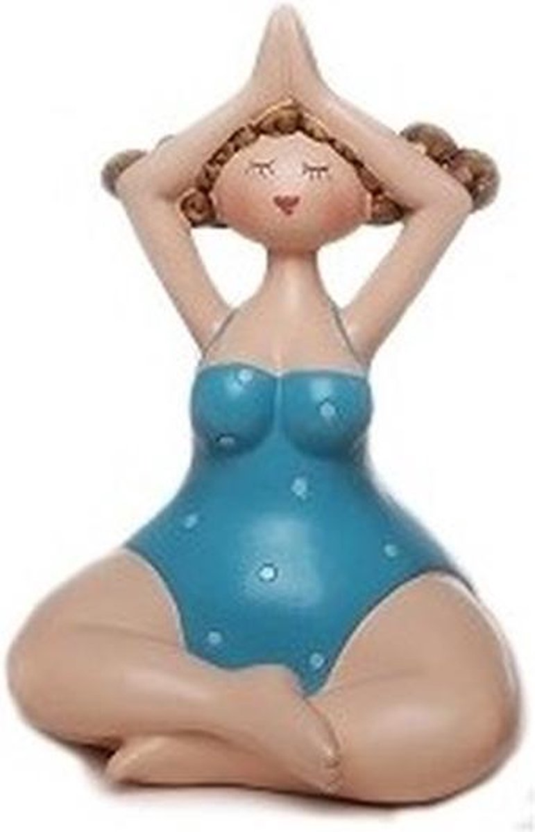Decoratie beeldje dikke dame in blauw badpak - Dikke dames beeldje in yoga  pose | bol.com