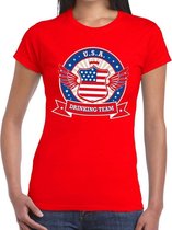 Rood USA drinking team t-shirt rood dames - USA kleding L