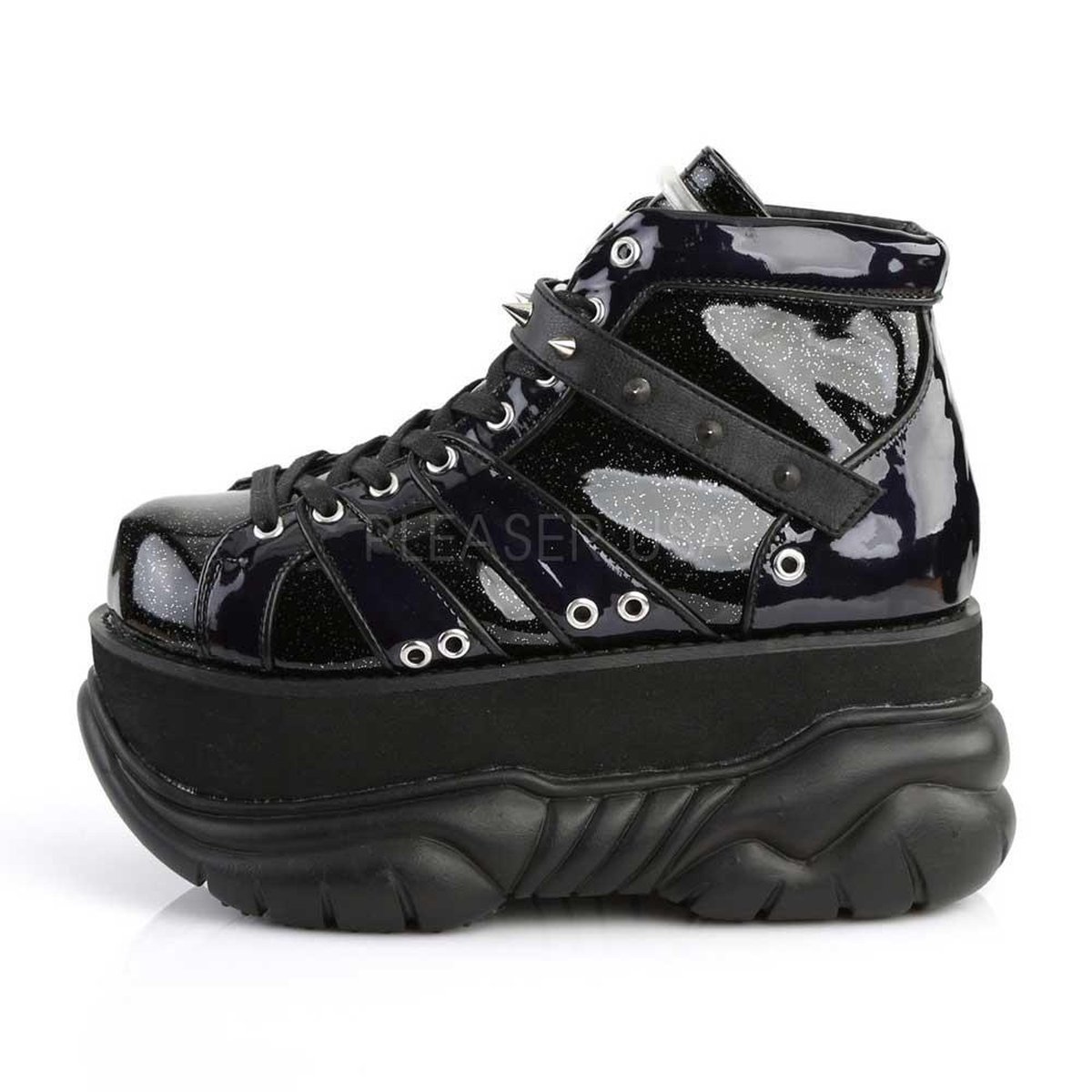Neptune-100 glitter unisex plateau sneakers met spikes zwart - (EU 38 \u003d US  6) - Demonia | bol.com