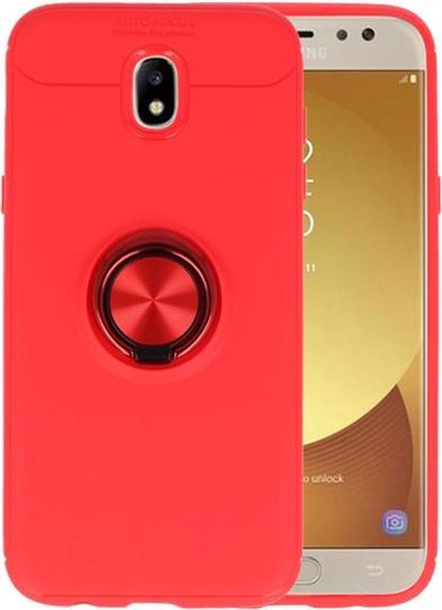 Rood Zacht TPU met Ringhouder hoesje voor Samsung Galaxy J5 2017