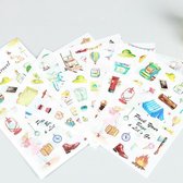 Set van 6 vellen Stickers Travel | 144 Stickers Watercolor