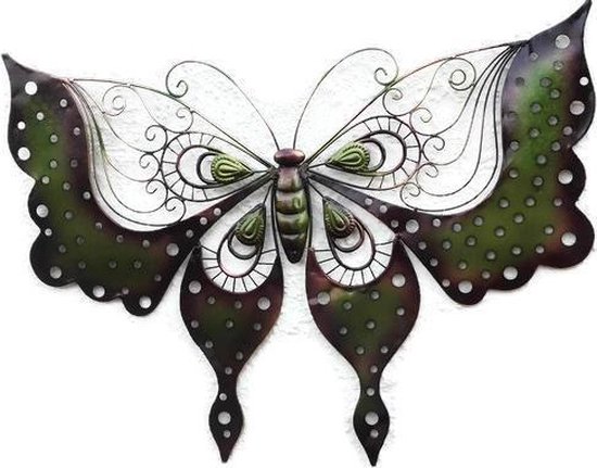 Misschien Voorbijgaand bagageruimte Wanddecoratie vlinder - set van 2 stuks - tuin - metaal - groen - bruin -  koper - 64 x... | bol.com