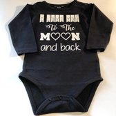Baby rompertje zwart met tekst opdruk I love you to the moon and back  | lange mouw | zwart wit | maat 62/68 cadeau zwangerschap aankondiging